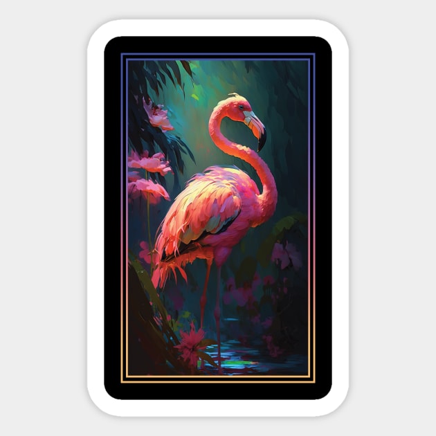 Flamingo Vibrant Tropical Flower Tall Digital Oil Painting Portrait 2 Sticker by ArtHouseFlunky